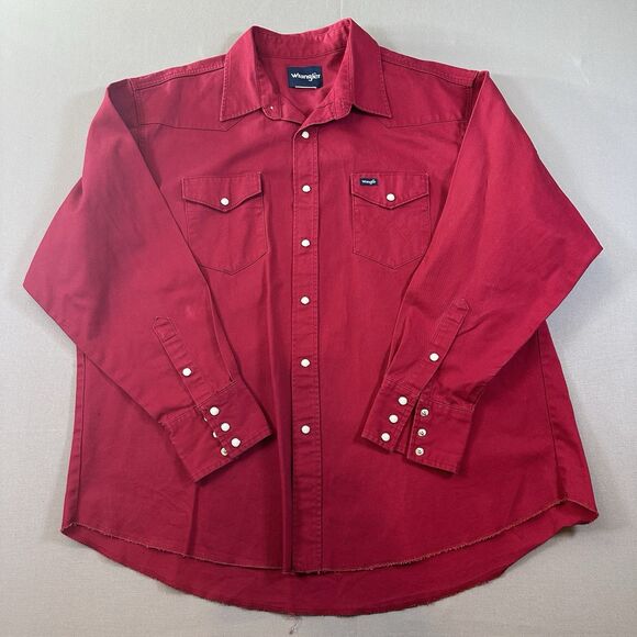 VTG Wrangler Heavy Denim Pearl Snap Work Western Rockabilly Shirt XXL Red - Picture 1 of 5